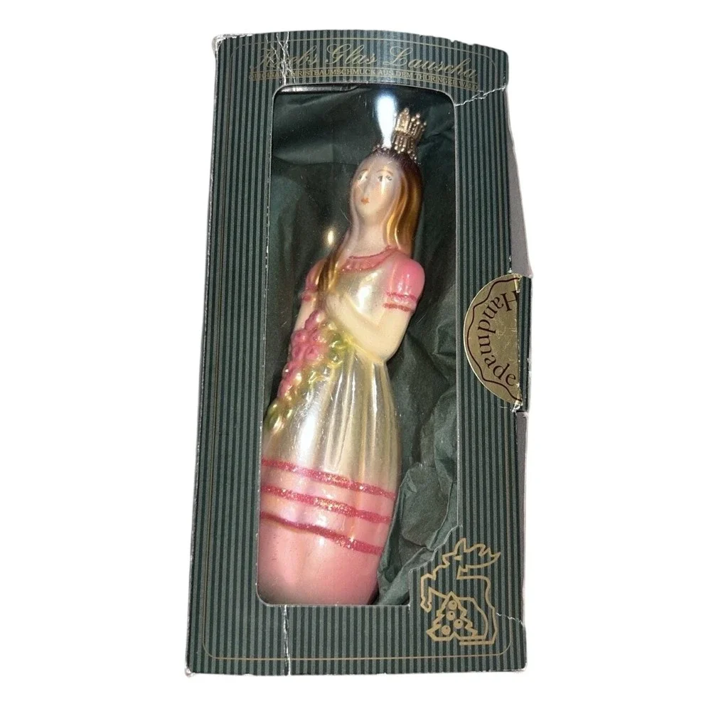 Krebs Glas Lauscha Delicate Princess Pink‎ Crown German Blown Christmas Ornament